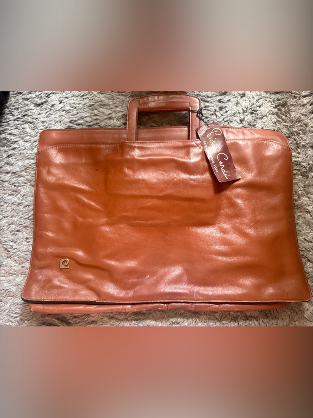 Pierre Cardin Men's Leather Briefcase - Cognac Brown- VINTAGE, RARE